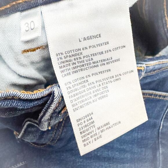 L'Agence Brigitte Skinny Mid Rise Bay Dark Wash Denim Jeans Size 30 - Picture 5 of 8